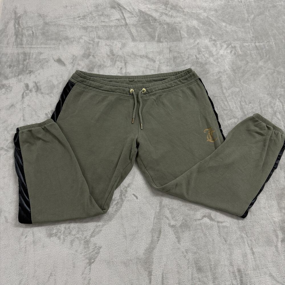 Juicy Couture Sport Olive Green Fleece Joggers Velour Stripe Womens Size L
